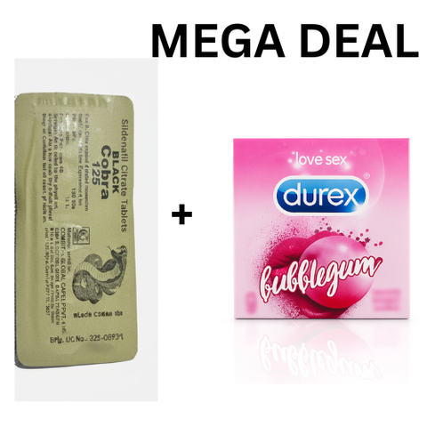 Pack Of 2  Black Cobra 125mg 5'STablets + Durex Red Chewing Gum Mingle